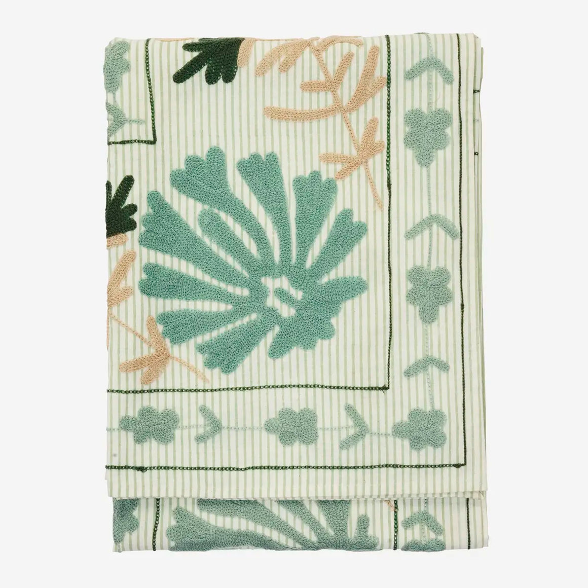 Brodeerattu kangas, turkoosi