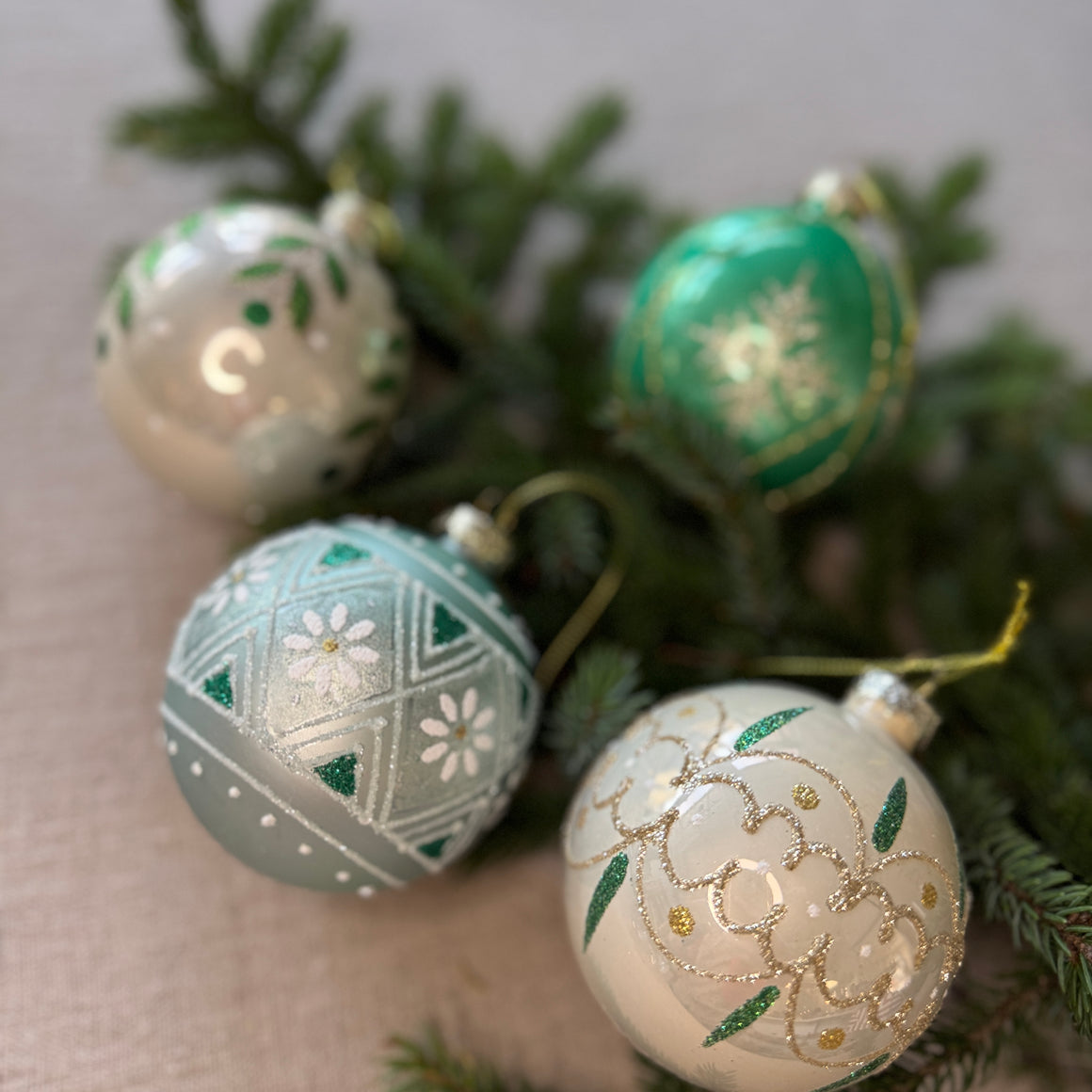 Joulupallot 4 kpl, Seraphim vihreä