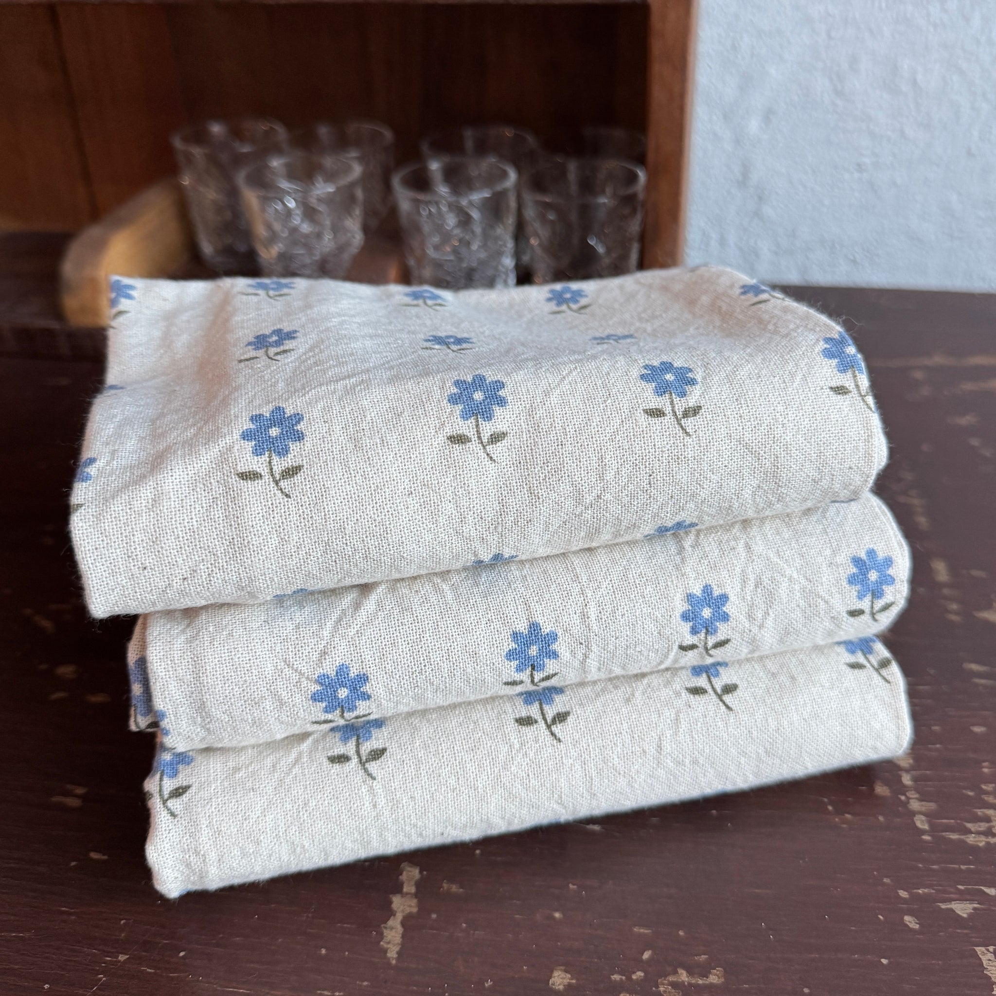 Keittiöpyyhe, siniset kukat