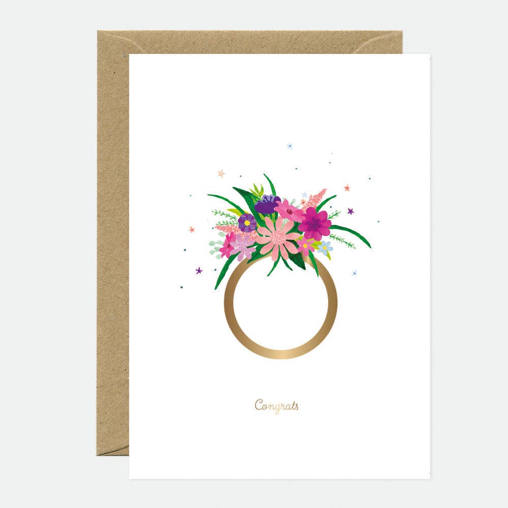Flower Ring - Wedding Greeting card - Gold foil