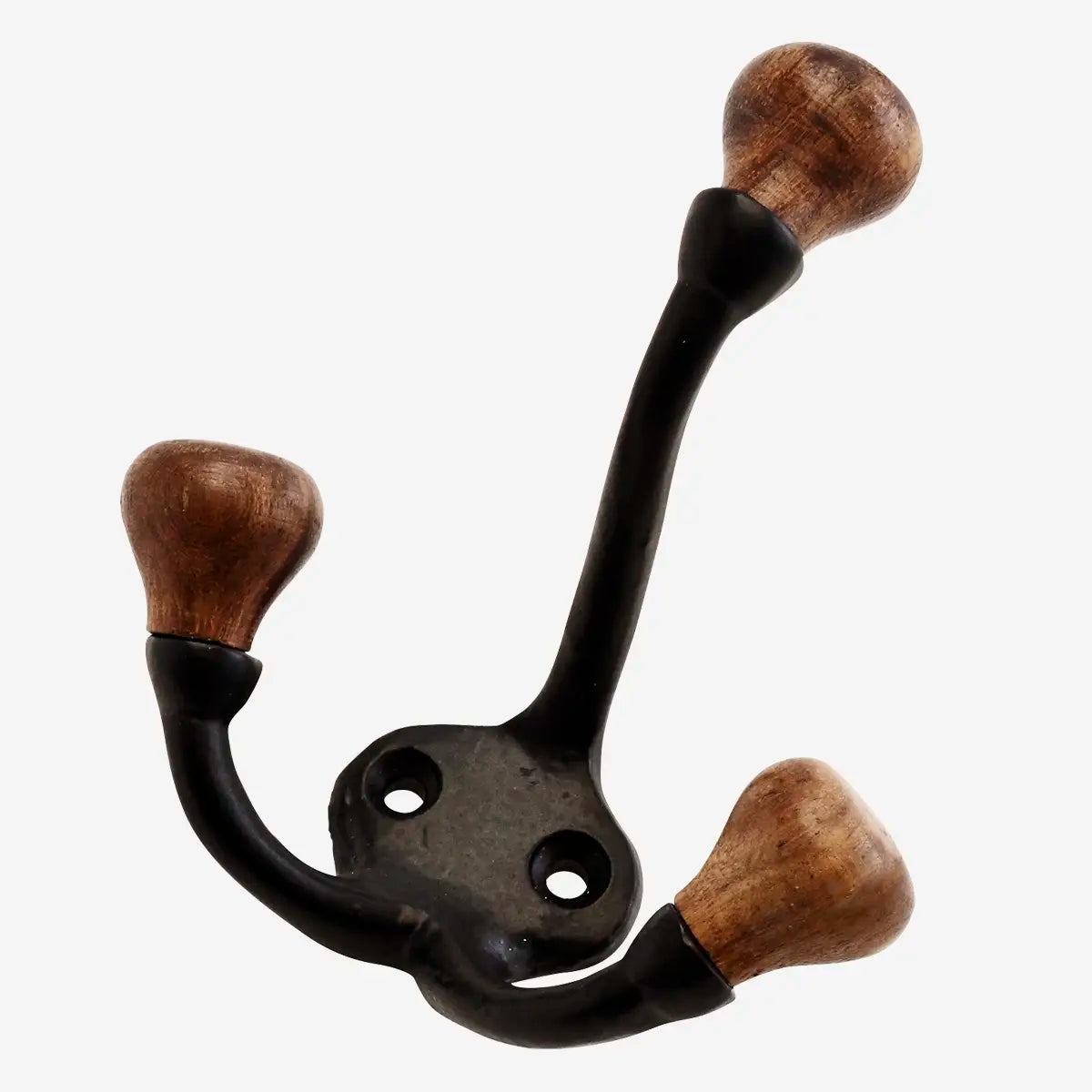 Seinäkoukku 3-os, musta/puu