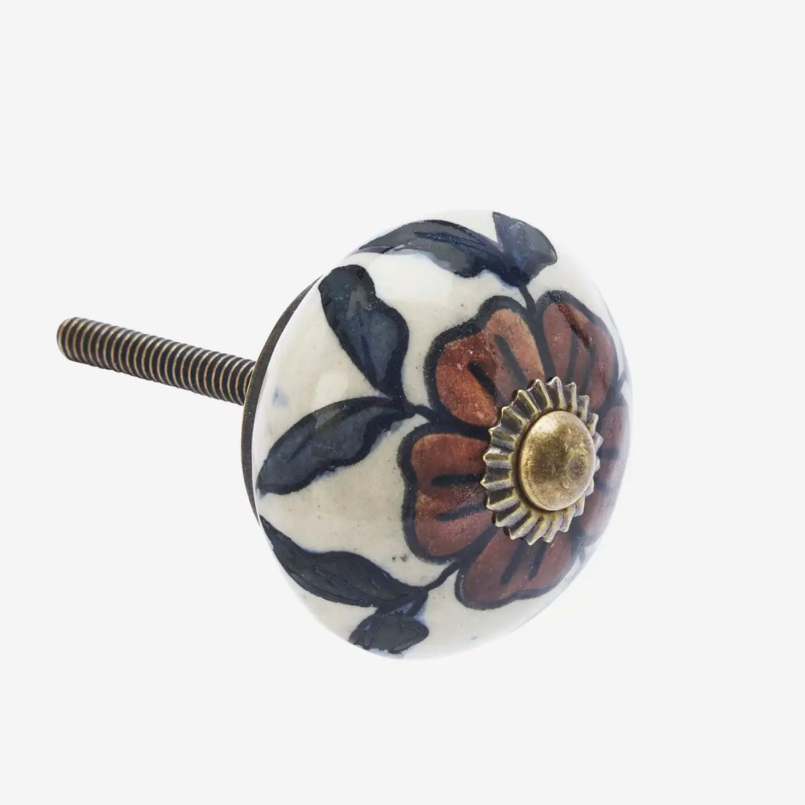 Keraaminen nuppi, ruskea kukka